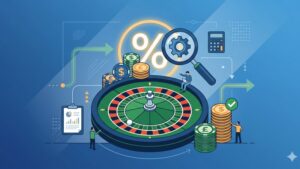 Иллюстрация с рулеткой и финансовыми графиками для анализа условий отыгрыша бонусов в казино